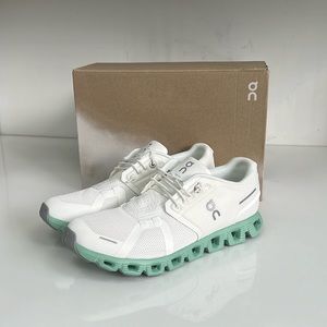 On Running White and Mint Athletic Shoes